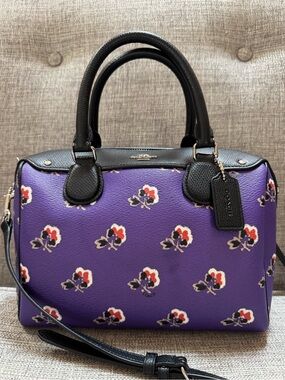 Coach NWT Mini Bennett Bramble Rose Floral Purple Black Satchel Crossbody Bag